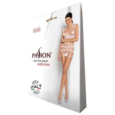 Бодістокінг-сукня Passion BS089 white, міні, плетіння у вигляді павутини SO6387 фото