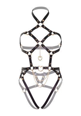 Портупея-тедді з екошкіри Leg Avenue Heart ring harness teddy M, Black, підвіска-сердечко, ланцюги SO8564 фото