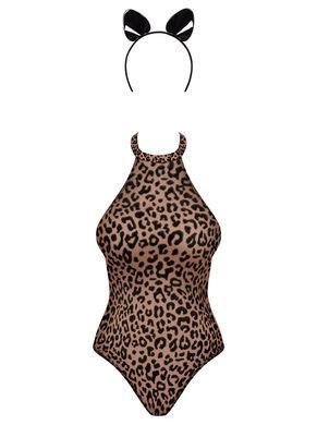 Еротичний костюм леопарда Obsessive Leocatia teddy XXL, боді, обруч з вушками SO7714 фото
