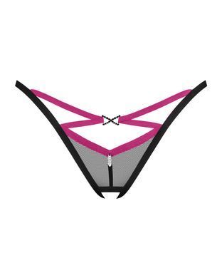 Трусики-стрінги Obsessive Novenes crotchless thong, XL/2XL, сітка, стрепи, прикраса зі стразами SX0624 фото