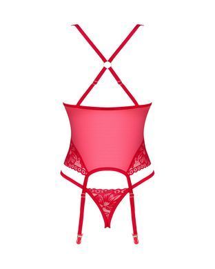 Прозорий корсет Obsessive Lacelove corset XL/2XL Red, мереживо, підв&rsquo;язки для панчіх SO8651 фото