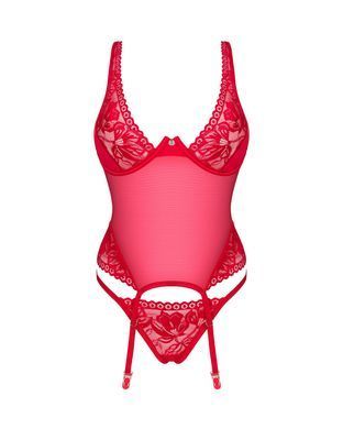 Прозорий корсет Obsessive Lacelove corset XL/2XL Red, мереживо, підв&rsquo;язки для панчіх SO8651 фото