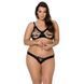 Комплект з екошкіри Passion CELINE BIKINI 6XL/7XL black, відкритий бра, стрінги зі шнурівкою SO7058 фото 1