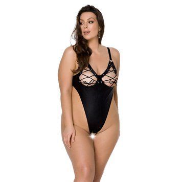 Боді з екошкіри Passion CELINE BODY 6XL/7XL black, з доступом, відкритий SO7060 фото