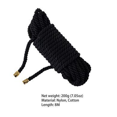 Мотузка для шибарі LOCKINK SEVANDA Shibari Pratice Rope, чорна, 8 м, нейлон+бавовна SX0880 фото