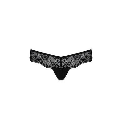 Мереживні трусики-танга з атласним бантиком Passion NAJA THONG L/XL, black SO5364 фото