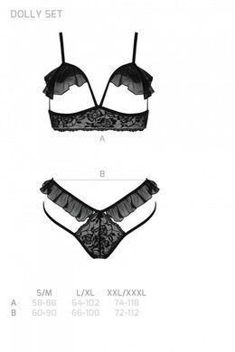 Еротичний комплект Passion DOLLY SET, L/XL, black, з відкритими чашками SO9704 фото