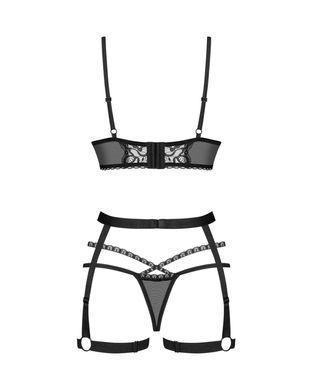 Комплект Obsessive Blomentis 3-pcs set, XS/S, м&rsquo;який ліф, стрінги зі стрепами, пояс із гартерами SX1033 фото