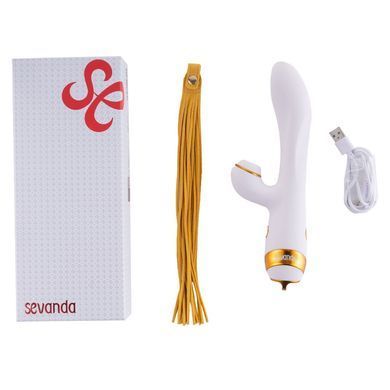 Вібратор-кролик з пульсацією та флогером LOCKINK SEVANDA Whip Vibrating Massage Wand, біло-золотий SX0904 фото