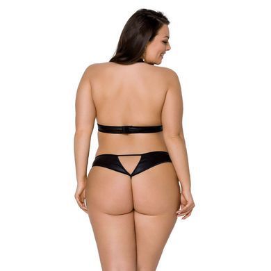 Комплект із екошкіри Passion MALWIA SET with Open Bra 6XL/7XL black, топ та трусики з люверсами SO7101 фото