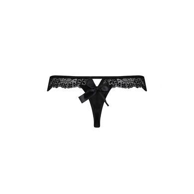 Мереживні трусики-танга з атласним бантиком Passion NAJA THONG XXL/XXXL, black SO5366 фото