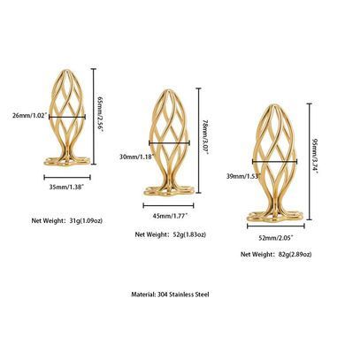 Металева анальна пробка LOCKINK SEVANDA Hollow Spiral Golden, S, золотиста, діаметр 2,6 см SX0882 фото