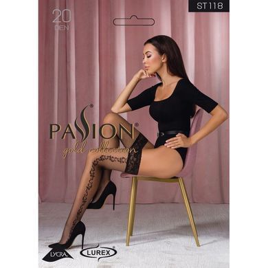 Панчохи Passion ST118 1/2 black, на ажурній силіконовій резинці, з бічним вертикальним малюнком SO5776 фото