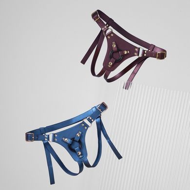 Трусики для страпона Strap-On-Me Harness Generous Aubergine, One Size, штучна шкіра, регульовані ремені, змінні кріплення для дилд SX0674 фото