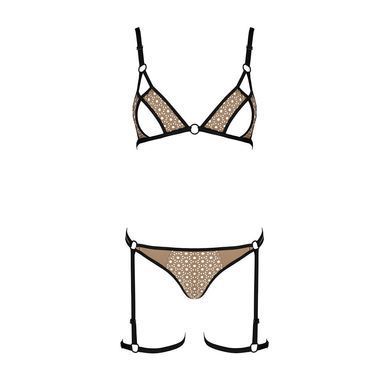 Еротичний комплект спідньої білизни Passion GABI SET L/XL beige, трусики з гартерами SO8436 фото