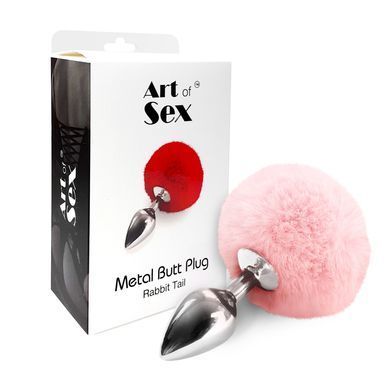 Металева анальна пробка М Art of Sex - Metal Butt plug Rabbit Tail Soft pink, діаметр 3,4 см SO6692 фото