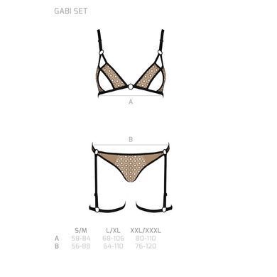 Еротичний комплект спідньої білизни Passion GABI SET L/XL beige, трусики з гартерами SO8436 фото