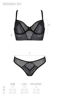 Комплект Passion DROSERA SET black, XXL/XXXL, сітка+мереживо, бюстьє та трусики танга SX0481 фото