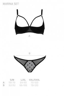 Еротичний комплект Passion MARINA SET WITH OPEN BRA, S/M, black, відкриті чашки SO9736 фото