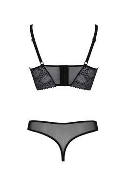 Комплект Passion DROSERA SET black, XXL/XXXL, сітка+мереживо, бюстьє та трусики танга SX0481 фото