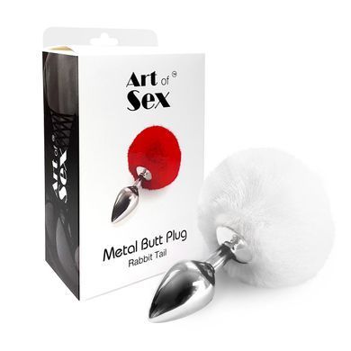 Металева анальна пробка М Art of Sex - Metal Butt plug Rabbit Tail White, діаметр 3,4 см SO6962 фото