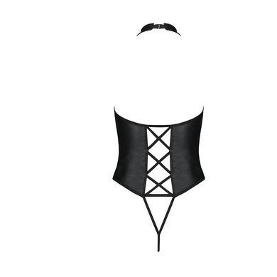 Боді з еко-шкіри з імітацією шнурівки та відкритим доступом Passion NANCY BODY L/XL, black SO5370 фото