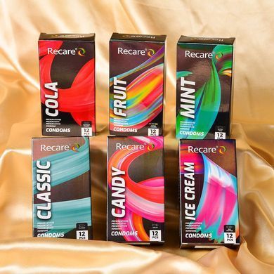 Презервативи Holographic Recare Fruit Flavour Condoms 12 шт, аромати: м'ята, банан, полуниця SX3339 фото