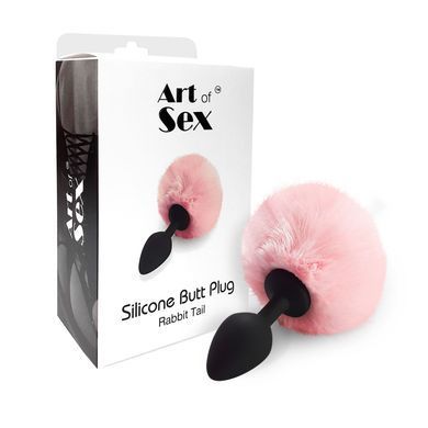 Силіконова анальна пробка М Art of Sex - Silicone Butt plug Rabbit Tail Pink, діаметр 3,5 см SO6693 фото