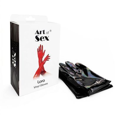Глянсові вінілові рукавички Art of Sex - Lora, розмір M, колір чорний з ефектом голограми SX4403 фото