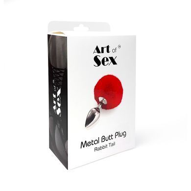 Металева анальна пробка М Art of Sex - Metal Butt plug Rabbit Tail Red, діаметр 3,4 см SO6963 фото