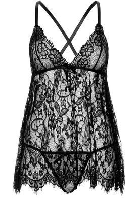 Сорочка бебі-дол Leg Avenue Floral lace babydoll & string Black M, стрінги SO9170 фото