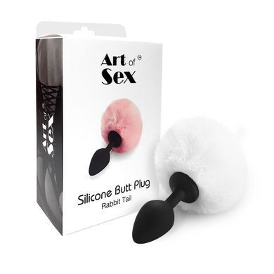 Силіконова анальна пробка М Art of Sex - Silicone Butt plug Rabbit Tail White, діаметр 3,5 см SO6695 фото