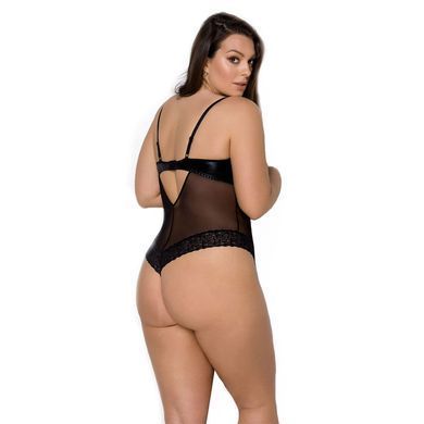 Боді Passion Exclusive NORTH BODY 4XL/5XL black, відкриті груди, з доступом, вініл та мережива SO7108 фото