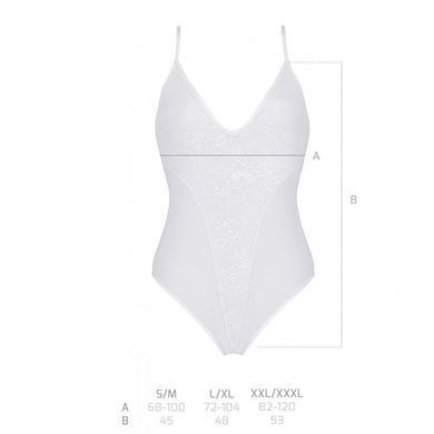 Боді з ажурним декором та відкритим кроком Passion URSULA BODY L/XL, white SO5832 фото