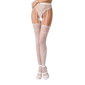 Сітчасті панчохи-стокінги Passion S016 One Size, White, імітація ажурного пояса з гартерами PSS016W фото
