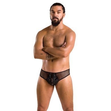 Чоловічі труси зі шнурівкою Passion 035 SLIP RICHARD L/XL Black, екошкіра, сітка SO7576 фото