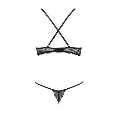 Комплект білизни Passion Exclusive QUENTRIS BIKINI L/XL, black, стрінги і напіввідкритий ліф PS26601 фото