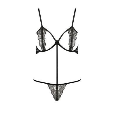 Комплект білизни Passion Exclusive QUENTRIS BIKINI L/XL, black, стрінги і напіввідкритий ліф PS26601 фото