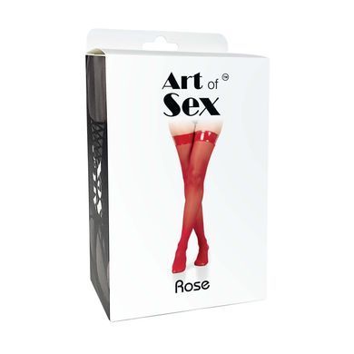 Панчохи в дрібну сітку з лакованою коронкою Art of Sex - Rose, колір червоний, М SX3452 фото