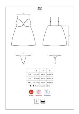 Сатиновий пеньюар із мереживом Obsessive 810-BAB-1 babydoll & thong S/M, чорний, пеньюар, танга SO7152 фото