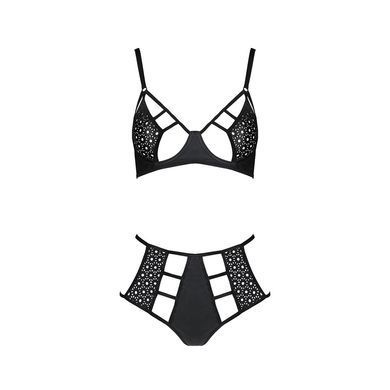 Комплект білизни Passion TASMINA SET S/M black, ліф, високі трусики з корсетом ззаду SO8491 фото