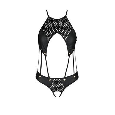 Боді з відкритим доступом Passion TASMINA BODY S/M, black, екошкіра, шнурівки, ажурні мережива SO7110 фото
