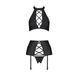 Комплект з еко-шкіри з імітацією шнурівки Passion NANCY SET S/M black топ, трусики, пояс для панчіх SO5374 фото 3