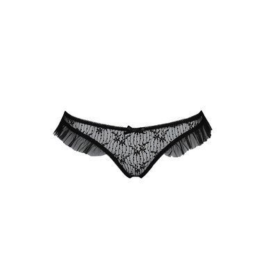 Трусики з оборками Passion Exclusive DONIA THONG S/M, black PS25902 фото