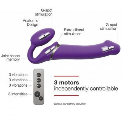 Безремінний страпон з вібрацією Strap-On-Me Vibrating Violet M, діаметр 3,8 см, пульт ДК, регульований SO3825 фото