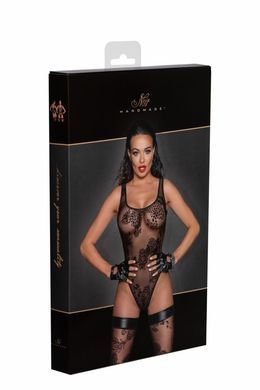 Боді Noir Handmade F242 Tulle body with patterned flock embroidery, S SX0151 фото