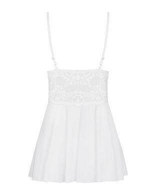 Сатиновий пеньюар із мереживом Obsessive 810-BAB-2 babydoll & thong S/M, білий, пеньюар, танга SO7154 фото