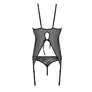 Корсет із пажами, трусики з ажурним декором та відкритим кроком Passion URSULA CORSET S/M, black SO5836 фото