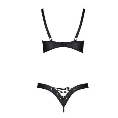Комплект Passion CELINE BIKINI 2XL/3XL black відкритий бра з стрічками стрінги з шнурівкою, екошкіра SO6402 фото