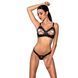 Комплект Passion CELINE BIKINI 2XL/3XL black відкритий бра з стрічками стрінги з шнурівкою, екошкіра SO6402 фото 1